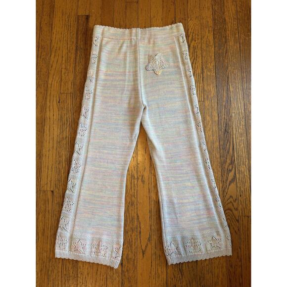 LoveShackFancy Pants Womens XL Pastel Knit Star Crochet Trim Wide Leg Lounge - Picture 6 of 7